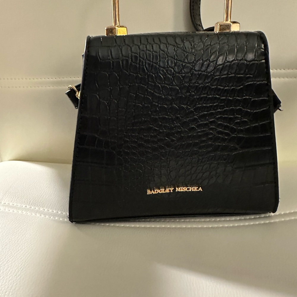 Badgley Mischka Black Croc-Embossed Mini Bag